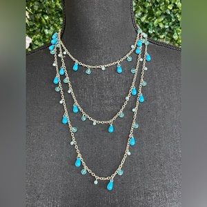 Extra Long Blue Beaded Wrap Necklace